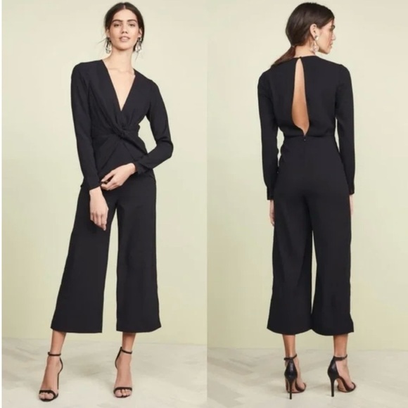 NEW! Self- Portrait- Black Twist Front Jumpsuit Cropped Crepe Jumpsuit Size S - Picture 2 of 13